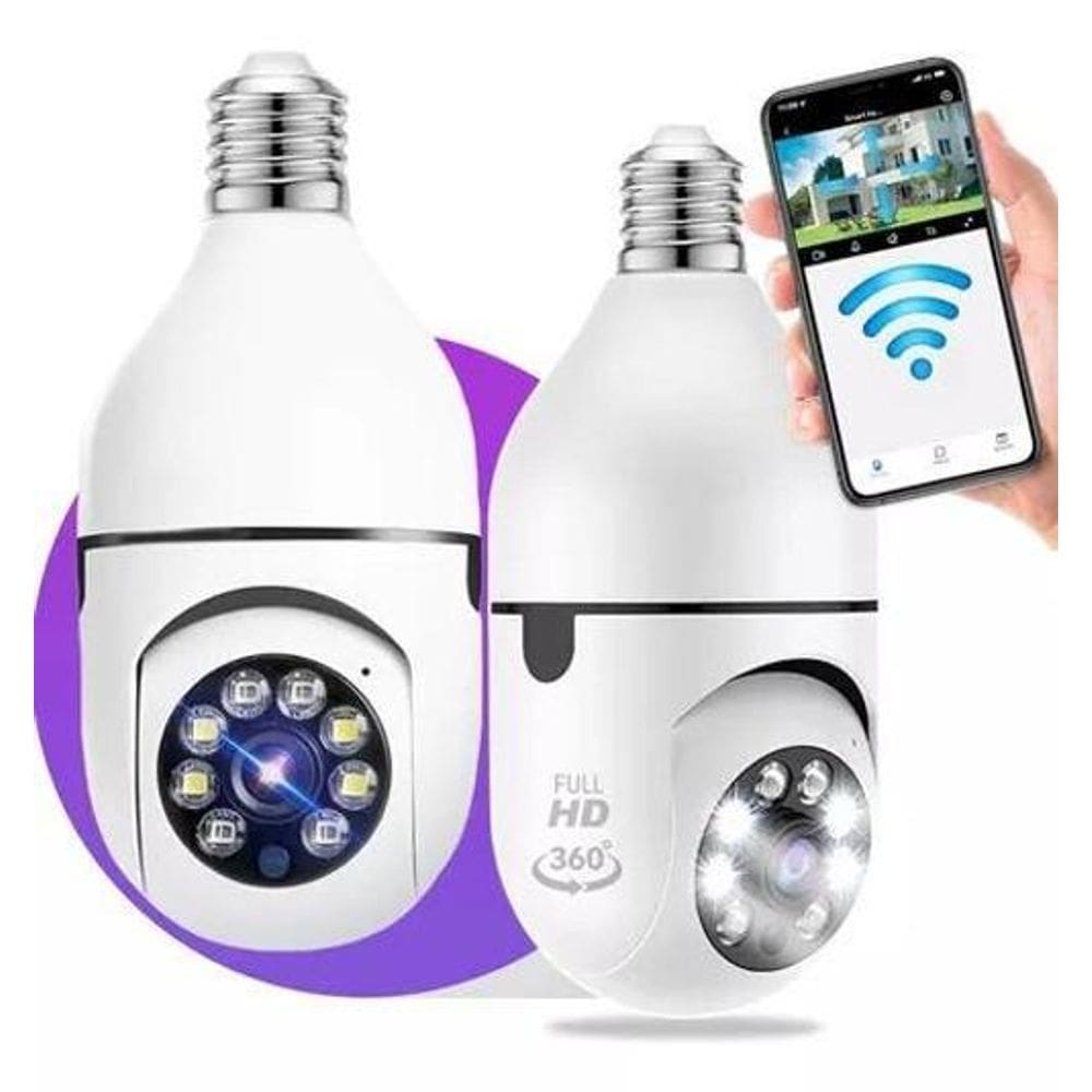 Câmera Wifi Ip 360 Giratória Lâmpada Casa Hd E Noturna
