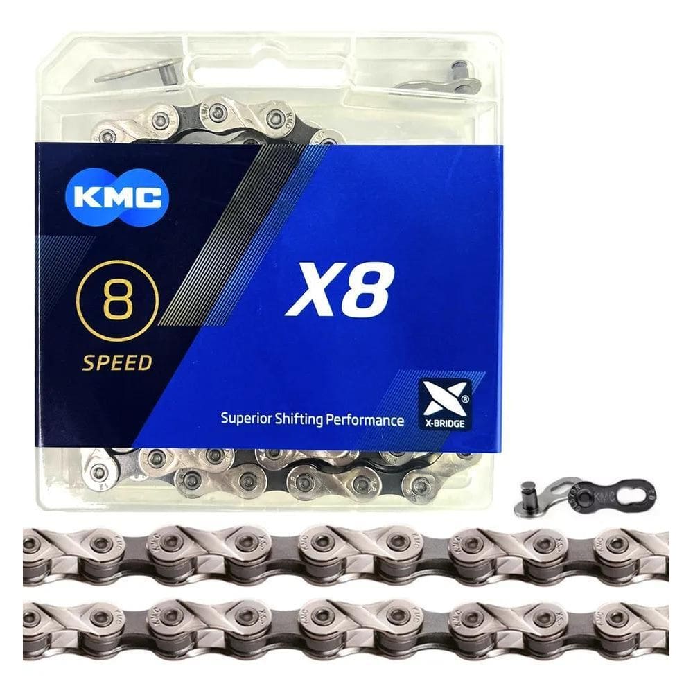 2X Corrente Kmc X8 Prata E Cinza 116L 8V 16V 24V Mtb Speed +