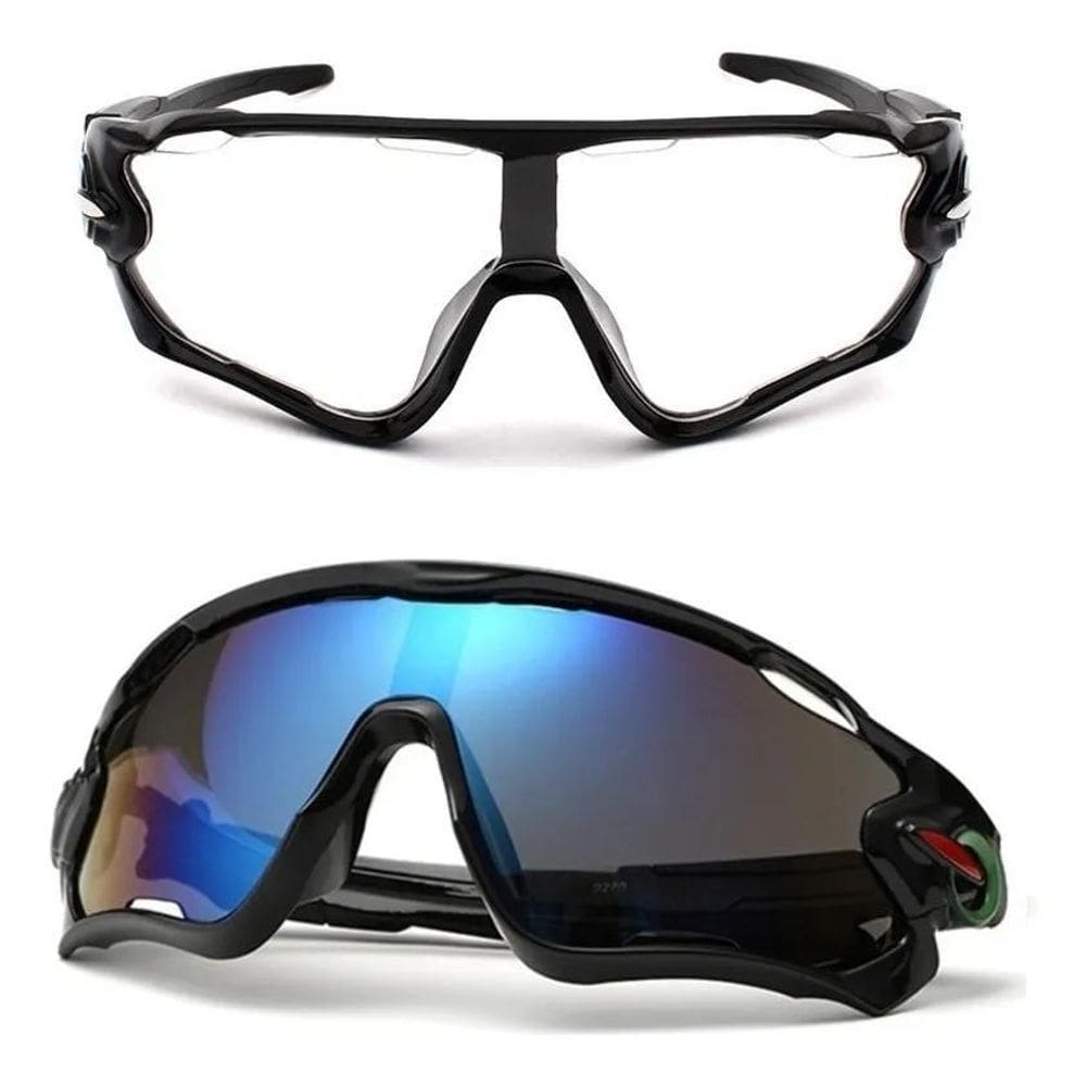 Óculos De Sol Ciclismo Espelhado + Noturno Kit 2 Unidades Co