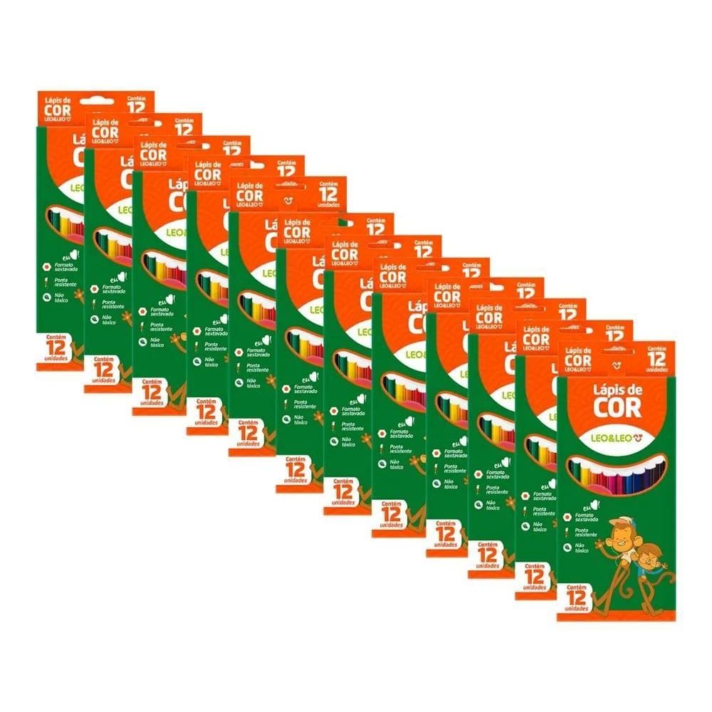 2X Kit 12 Caixas Lápis De Cor 12 Cores Grande Leonora Atacad