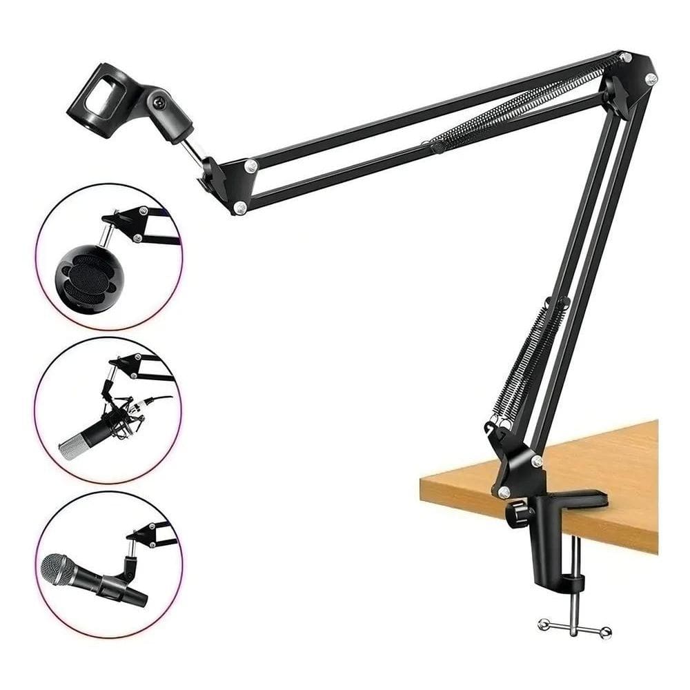 2X Carbon Braço Articulado Aço Suporte De Mesa Para Microfon