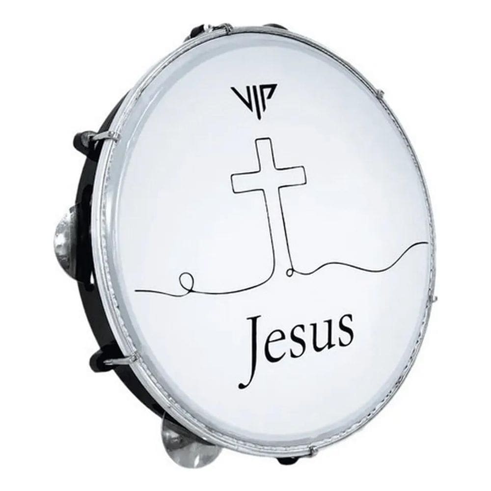 2X Pandeiro Profissional 10 Polegadas Pele Leitosa Jesus Vip