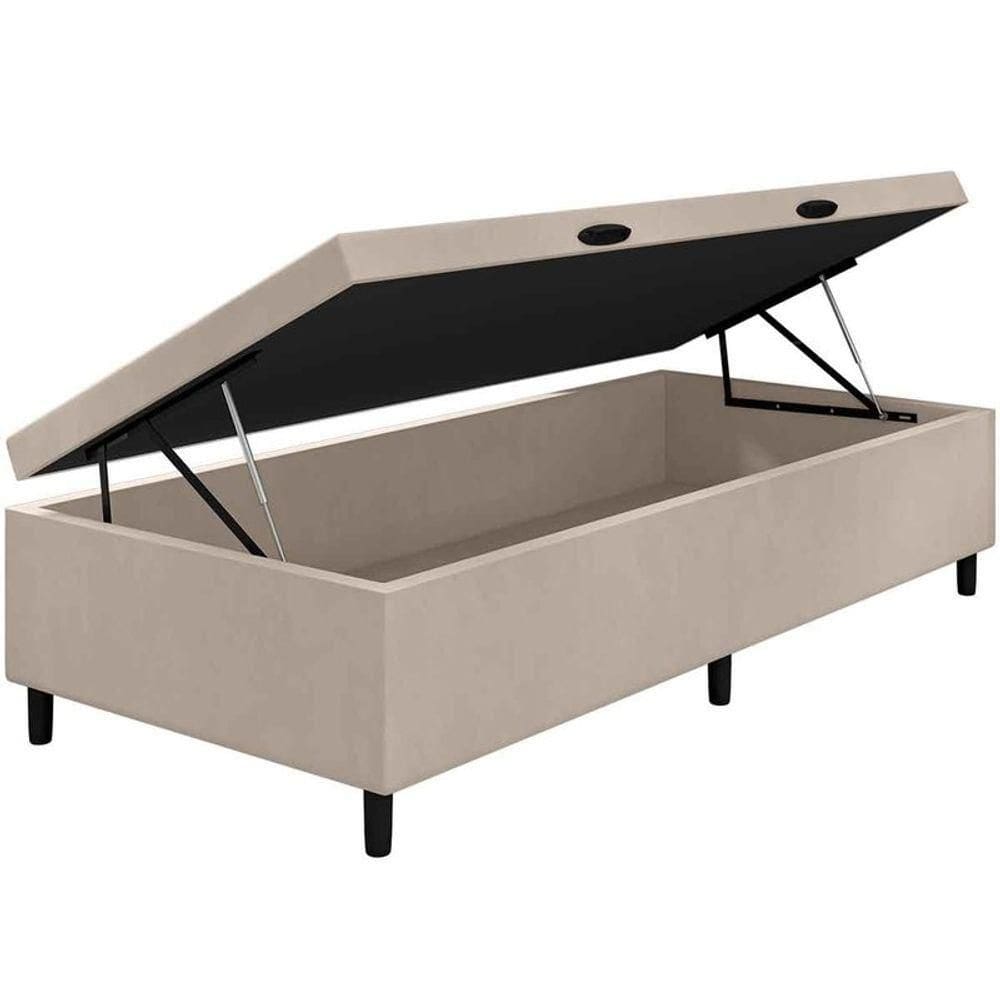 Cama Box Baú Solteiro Sintético Bege 188x88x42