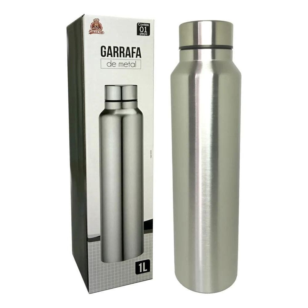 2X Bonscheff Garrafa De Água Squeeze Aluminio 1 L Cor Metal