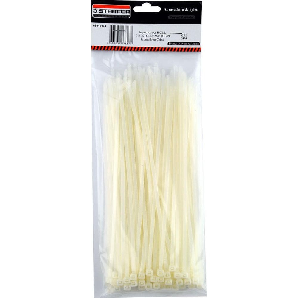 500 Abraçadeira Nylon Branca 250X3,6Mm Starfer