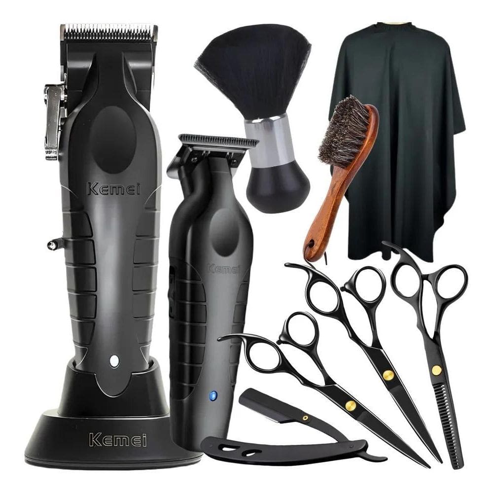 Kit Maquina De Cortar Cabelo Tesouras Barbeiro Profissional