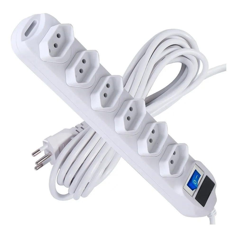 2X Extensão Filtro De Linha Régua 6 Tomadas Bivolt Branca