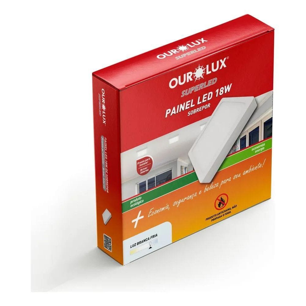 2X Painel Plafon Led Sobrepor 18W Biv 6500K Quadrado Ourolux