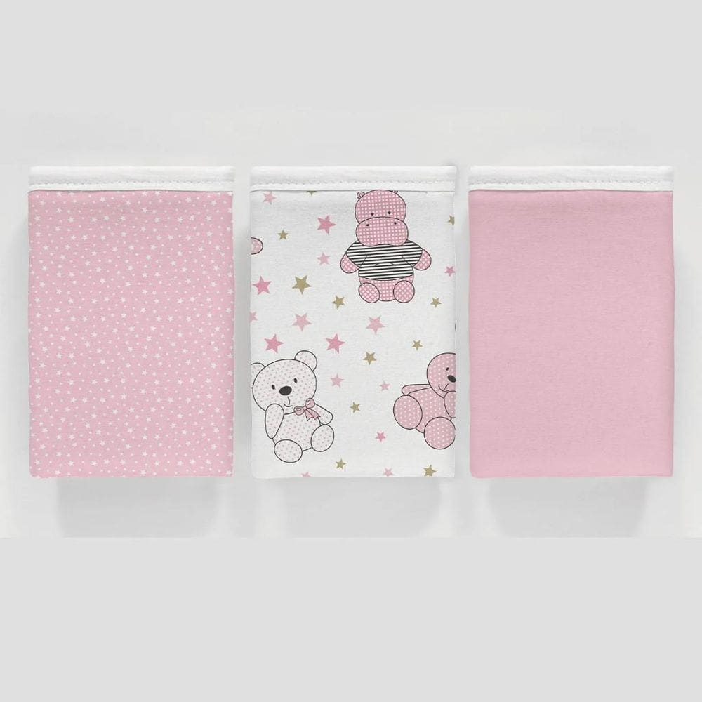 Kit 3 Pçs Fronha Para Bebê 30X40 100% Algodão Bichinho Rosa
