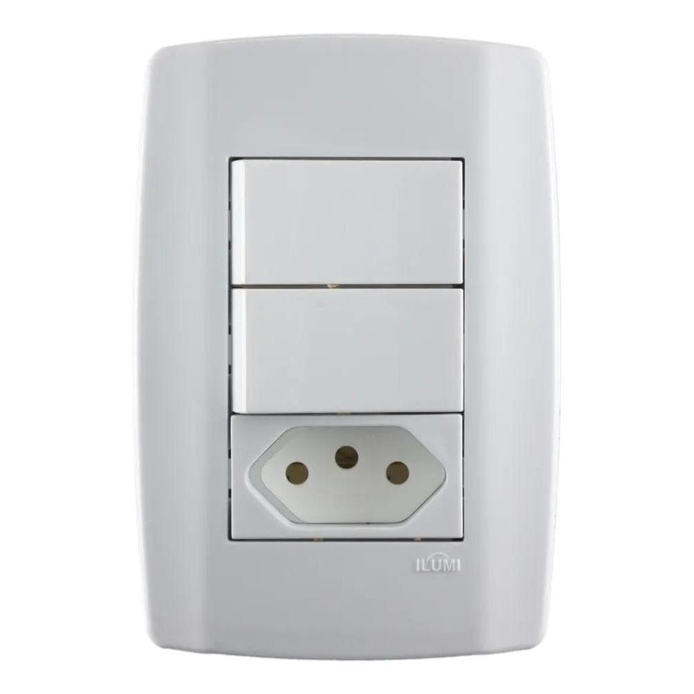2X Interruptor Modular Duplo + Tomada Ilumi 20A Slim