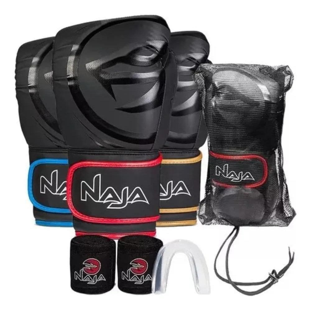 2X Kit Luva De Boxe Naja + Protetor Bucal + Bandagem