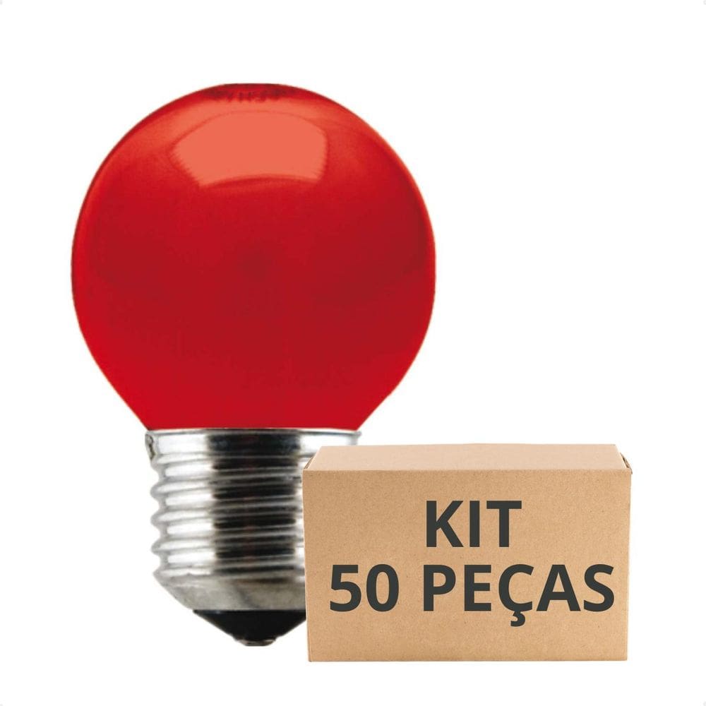50 Lâmpadas Incand Bolinha Colorida 15W E27 Vermelho 220V