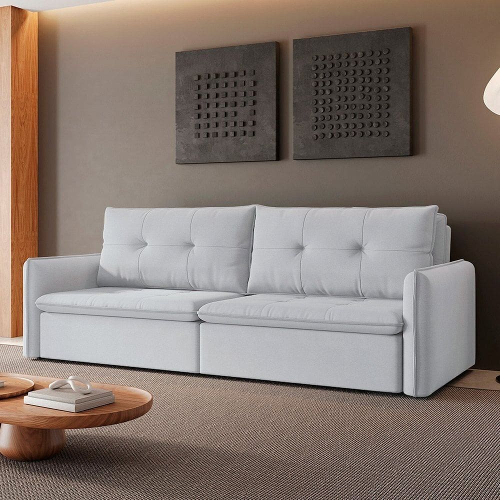 Sofá Retrátil e Reclinável 5 Lugares 260cm Braga Gelo