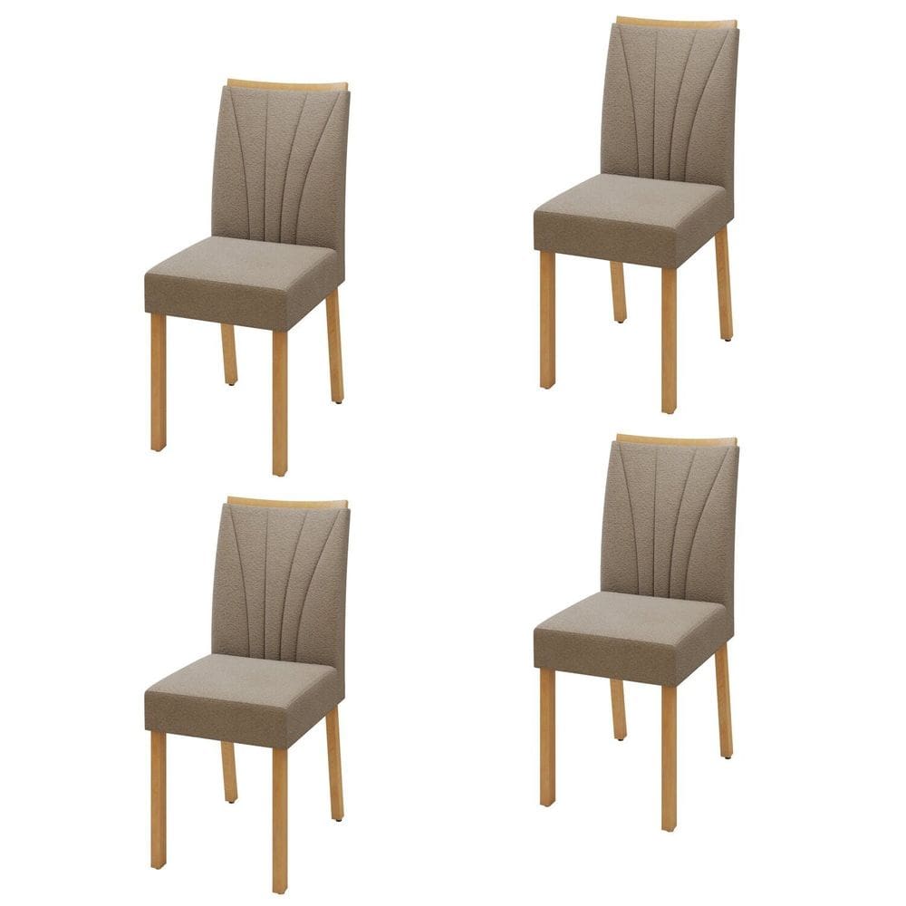 Conjunto 4 Cadeiras para Sala de Jantar Pés Madeira Maciça Jade Tessera Amêndoa Clean/Animale Bege