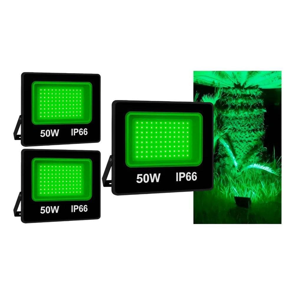 Kit 3 Holofote Refletor 50W Luz Verde Iluminação De Jardim P