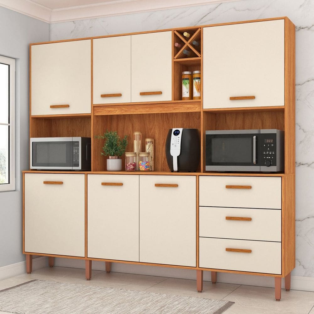 Cozinha Compacta 7 Portas 3 Gavetas Modena Cinamomo/Off White
