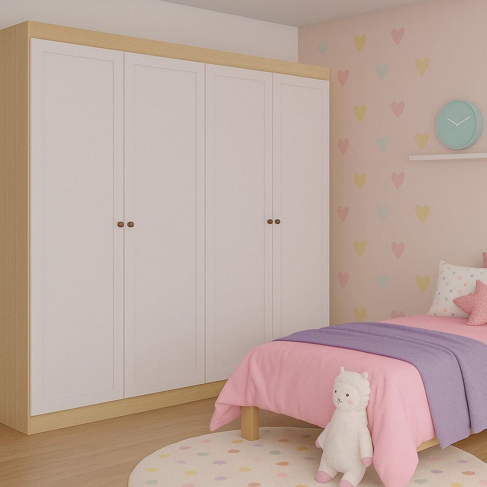 Guarda-roupa Infantil Americano 4 Portas 2 Gavetas Savana/Branco