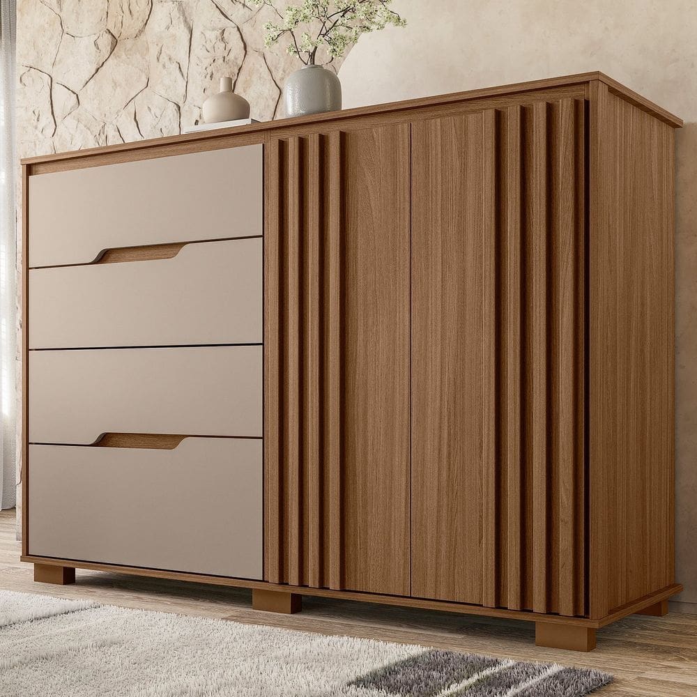 Cômoda para Quarto 4 Gavetas e 1 Porta Texas Carvalho/Cinza