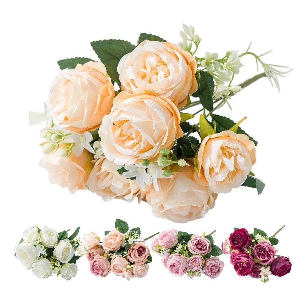 2X Buque De Peônia Artificial Qualidade Aaa Com 7 Rosas