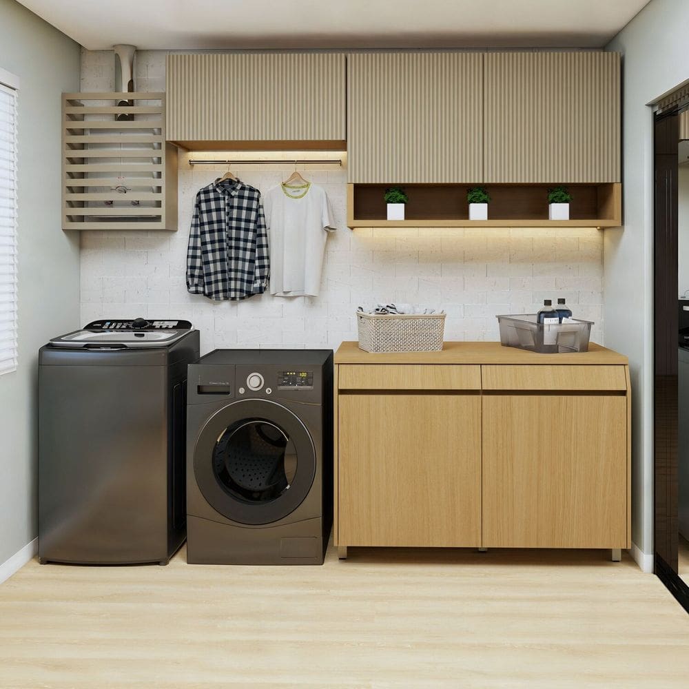 Lavanderia Modulada 3 Peças 5 Portas 2 Gavetas Carvalho/Greige