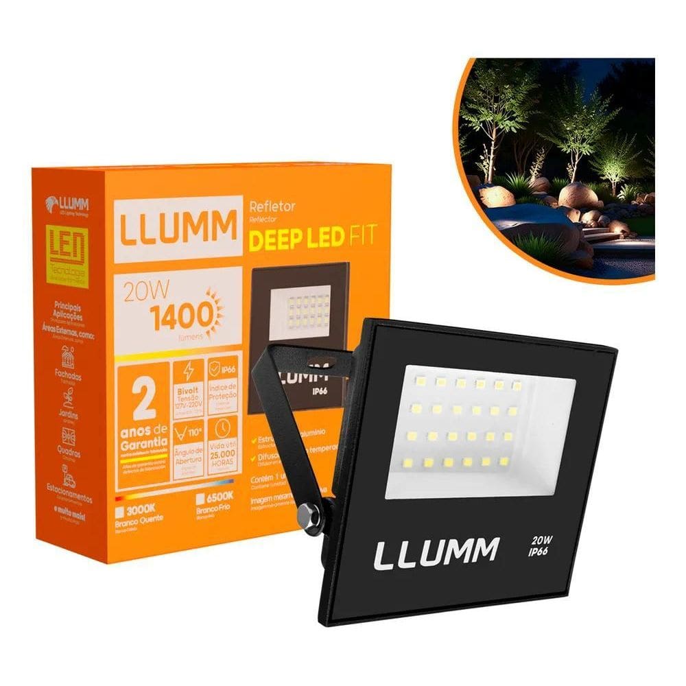 2X Refletor Deep Led Fit 20W Aluminio Branco-Quente 3000K Ip