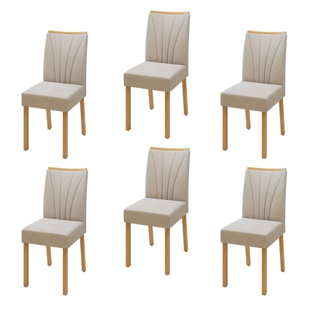 Conjunto 6 Cadeiras para Sala de Jantar Pés Madeira Maciça Jade Tessera Amêndoa Clean/Naturale Creme