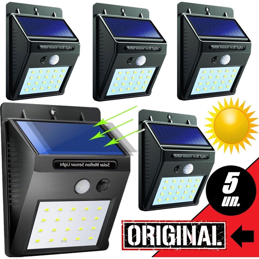Kit 5 Luminária Solar Externa Iluminação Luz Muro Parede