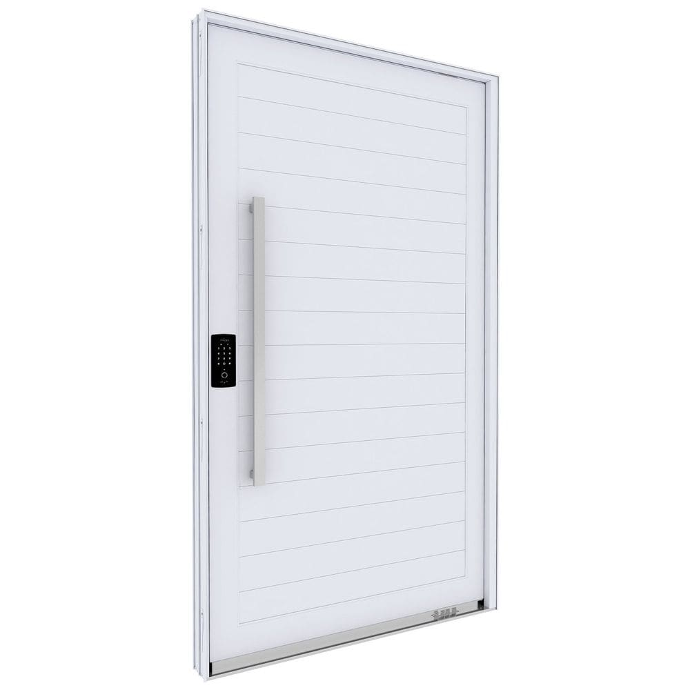 Porta de Alumínio Pivotante com Puxador de 1m Fechadura Digital 225cm X 130cm Lucasa Eccellente Branco