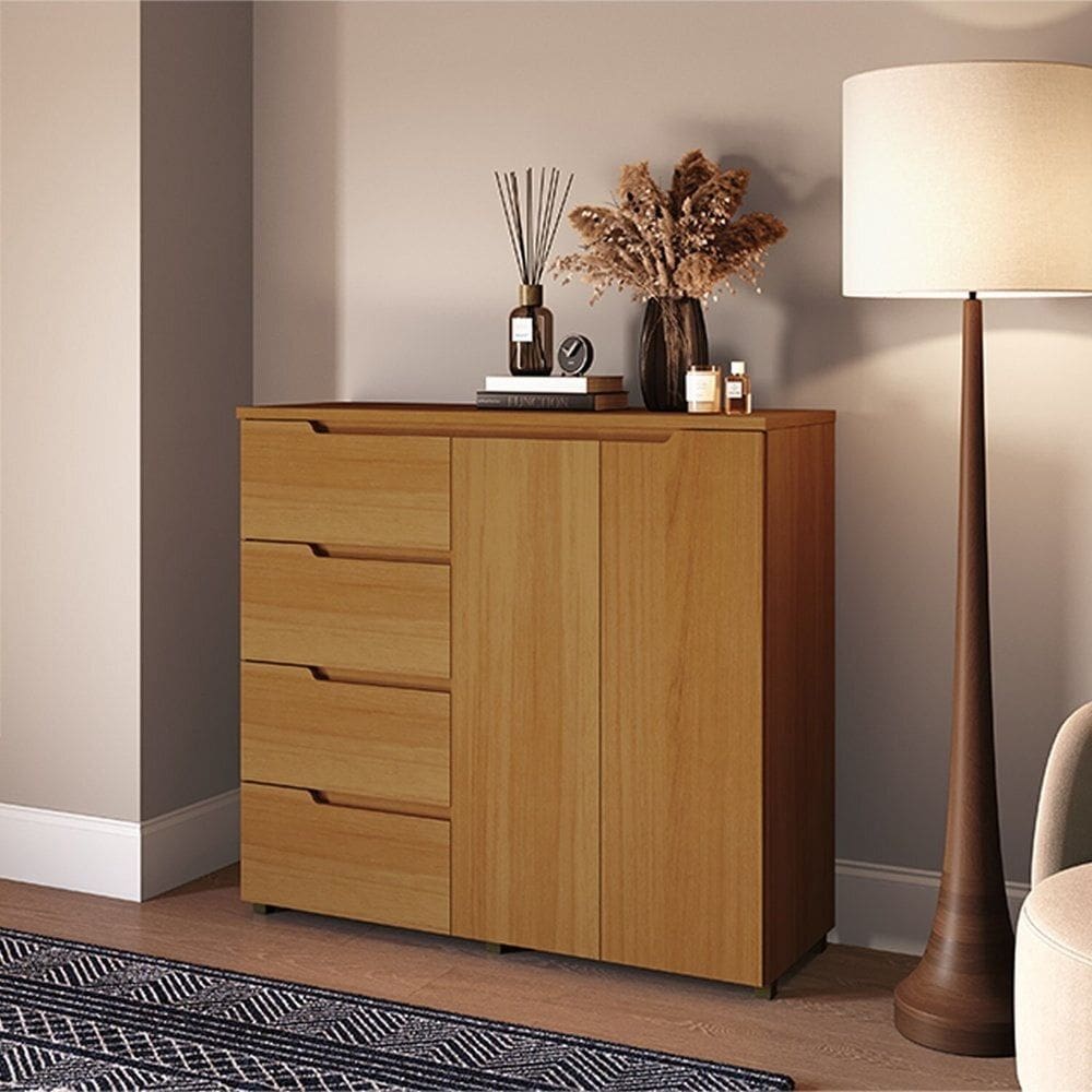 Cômoda 4 Gavetas 2 Portas para Dormitório Línea Marrom