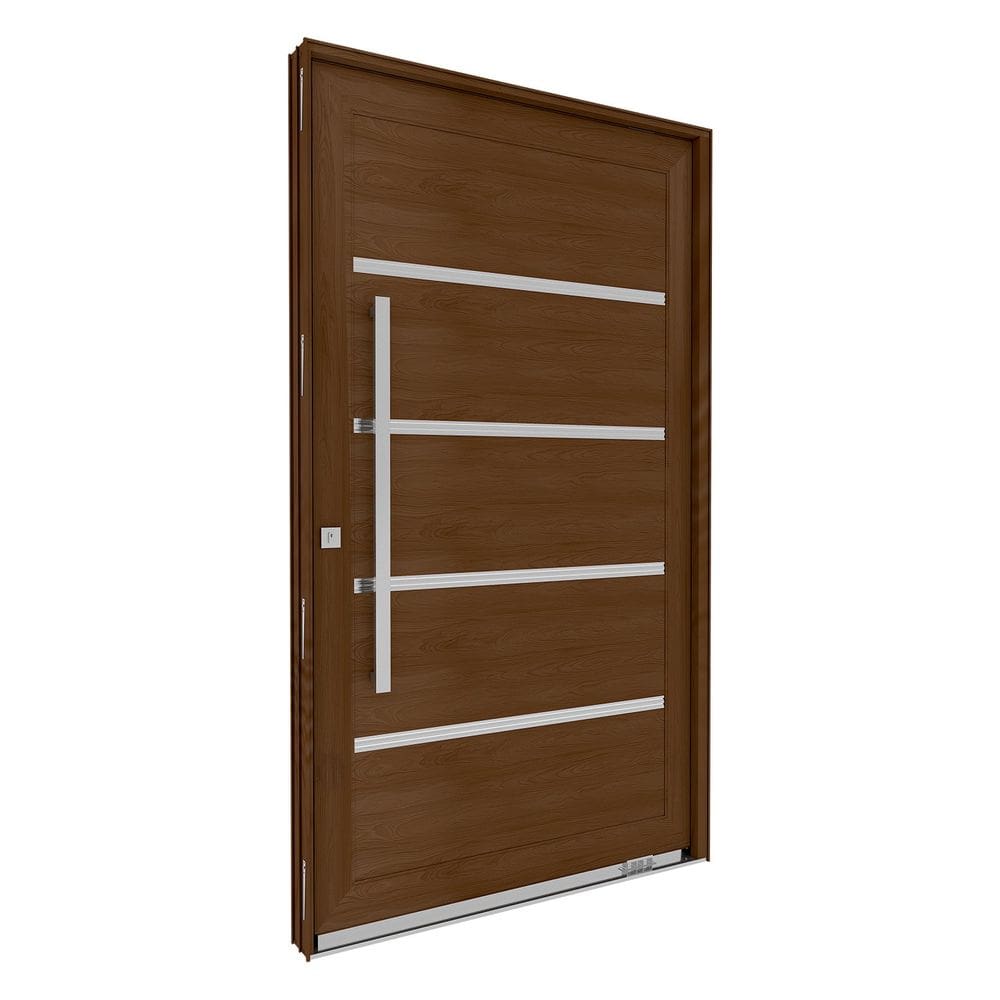 Porta de Alumínio Pivotante Amadeirada com Friso 225cm X 130cm Lucasa Eccellente Marrom