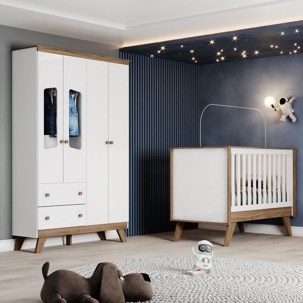 Quarto de Bebê Berço Roupeiro Retro Confete Branco