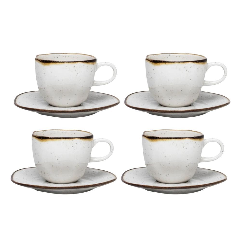 Jogo De Xicaras Chá Café Pires 4Pcs Porcelana Maresia 220Ml