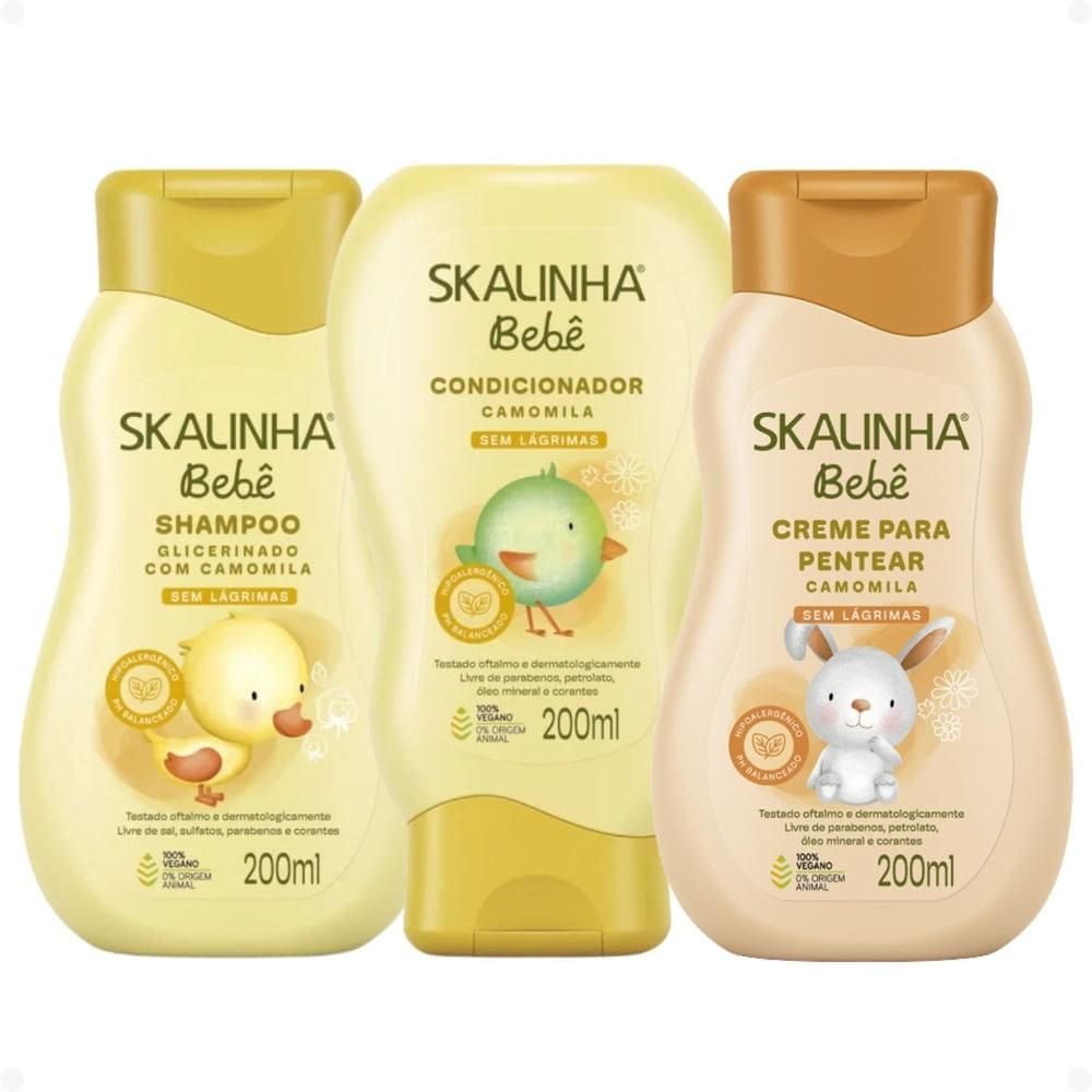 Kit Skalinha Bebê: Shampoo e Condicionador Camomila 200ml + Creme Para Pentear Camomila 200ml