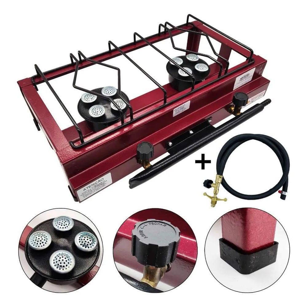 2X Fogão Industrial 2 Bocas Alta Pressão Lx Portátil Com Man