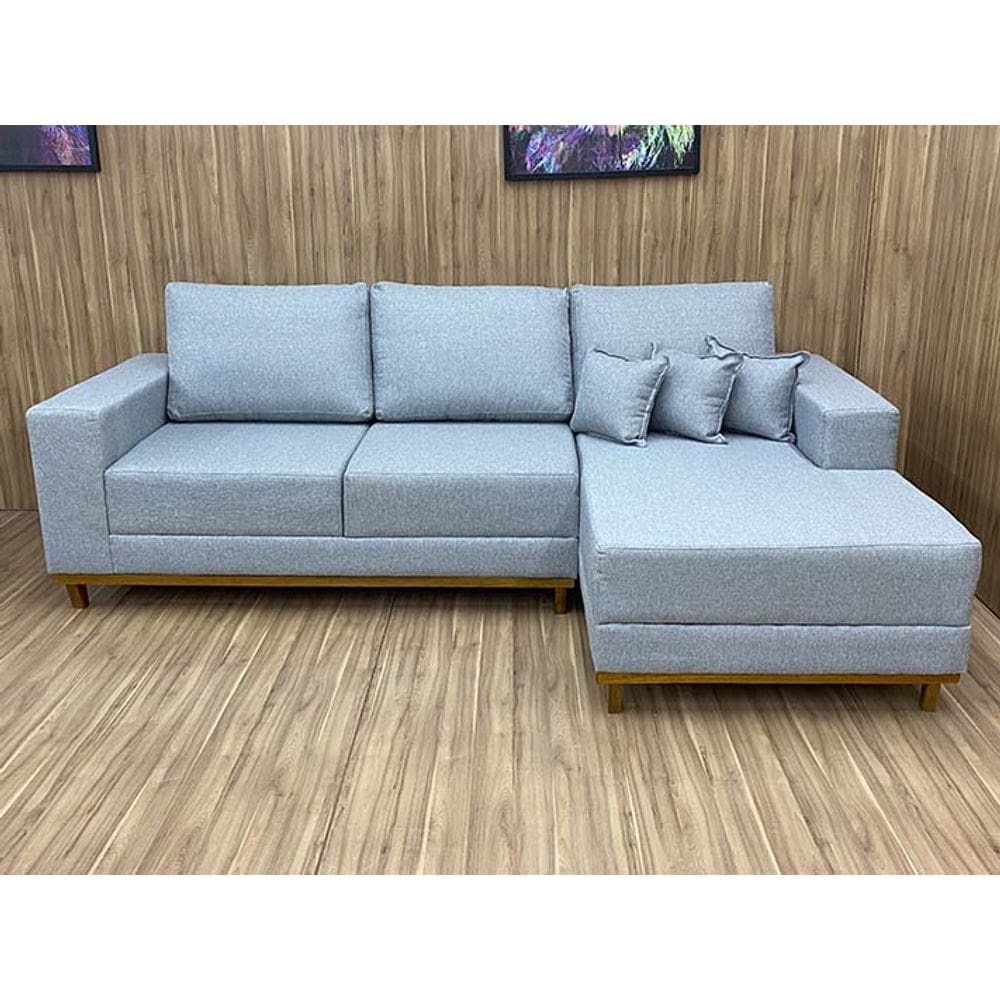 Sofá 3 Lugares 2,50 m Linho Cinza A230 Chaise Lays