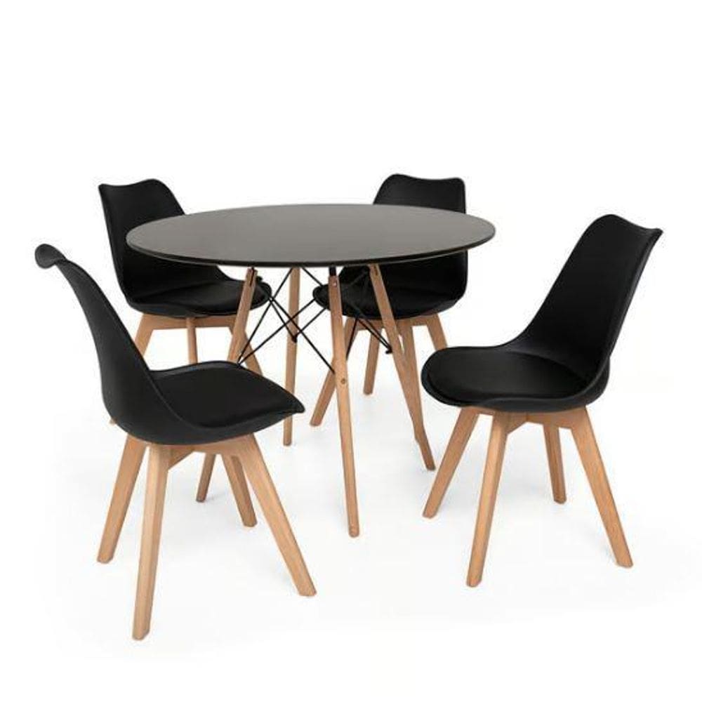 Conjunto Mesa De Jantar Eiffel 80Cm Preta Com 4 Cadeiras Eam