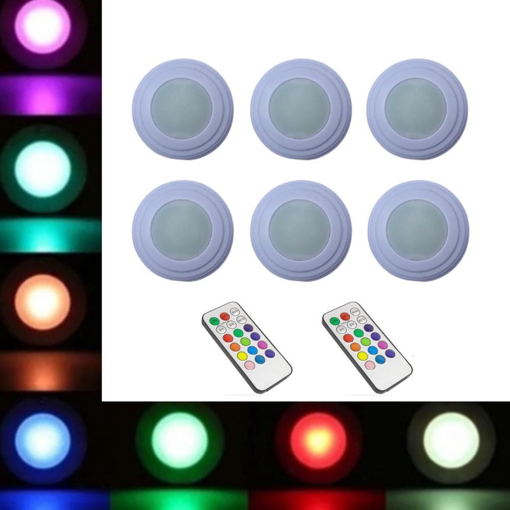 Kit 6 Luminárias Lâmpadas Led Spots Redondas Adesivas Rgb