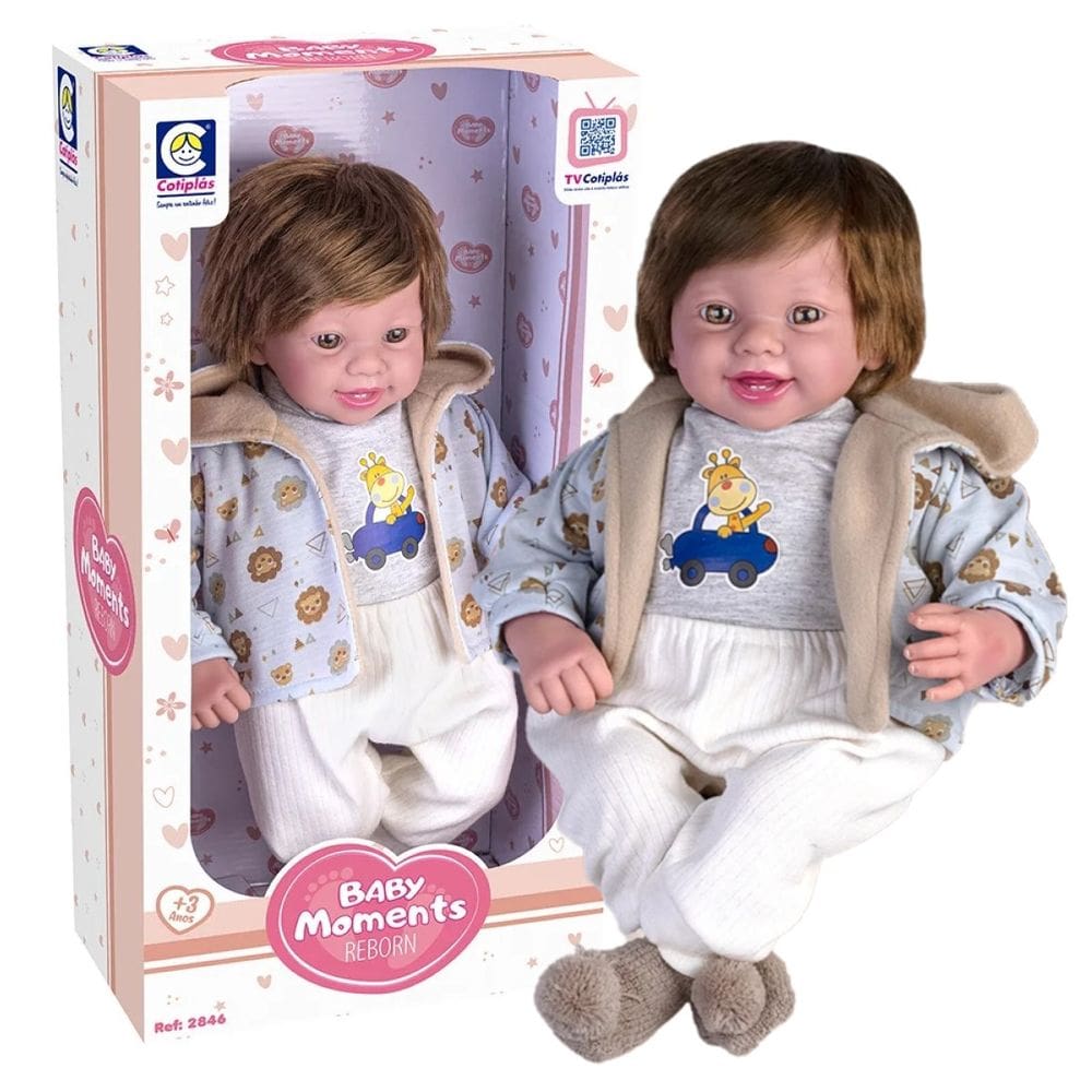 Boneca Cotiplás Baby Moments Reborn Menino 41cm Vinil Real