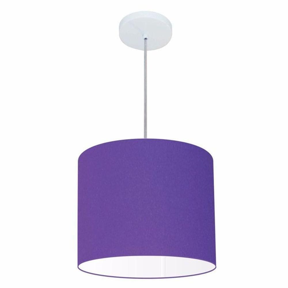 Lustre Pendente Cilíndrico Vivare Md-4143 Cúpula Em Tecido 35x25cm - Bivolt Roxo 127/220v