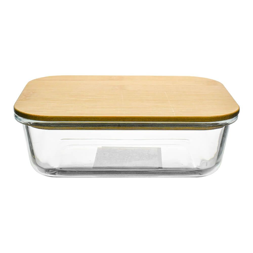 Pote Hermético em Vidro Retangular Tampa em Bambu 1040ml - Vista Home