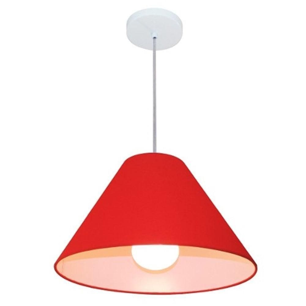 Lustre Pendente Cone Md-4078 Cúpula Em Tecido 25/40x15cm Vermelho - Bivolt