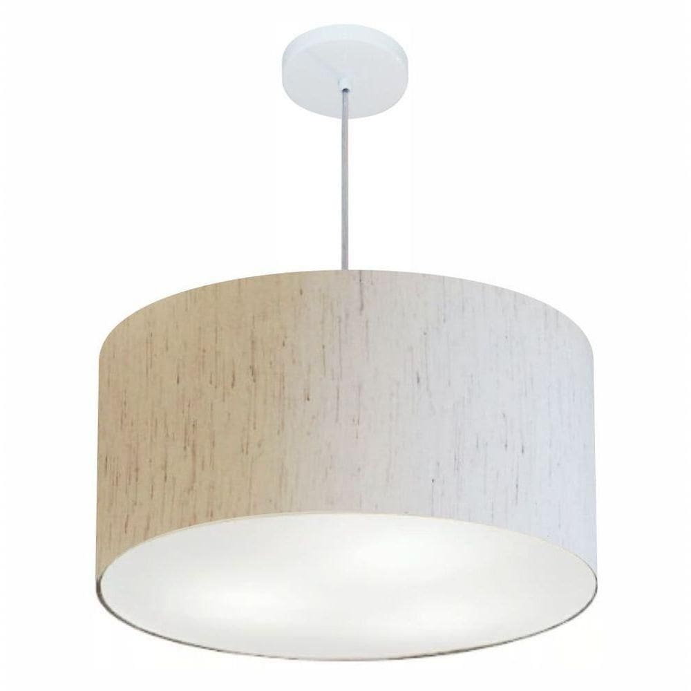 Lustre Pendente Cilíndrico Vivare Md-4080 Cúpula Em Tecido 60x30cm - Bivolt Linho Bege 127/220v