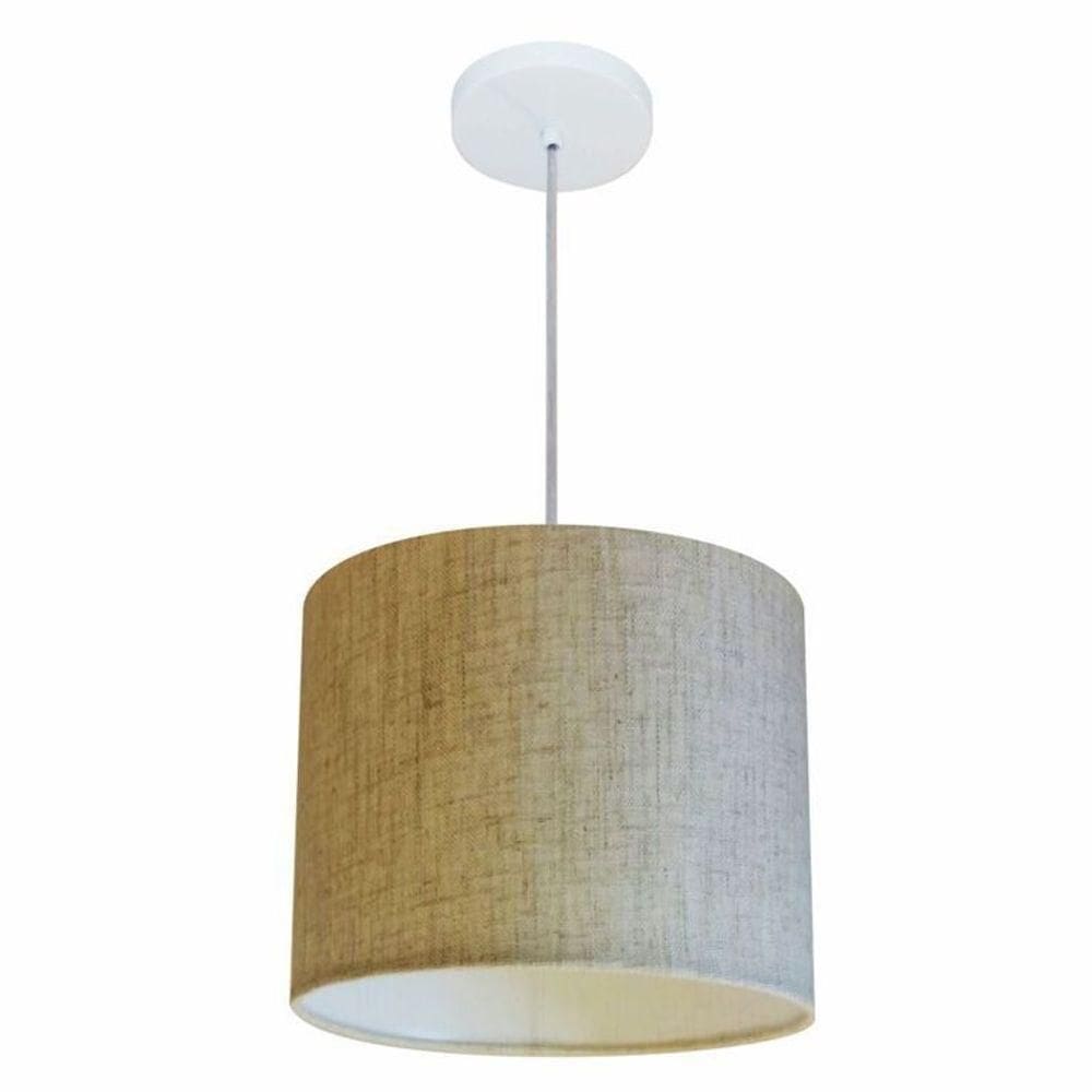 Lustre Pendente Cilíndrico Vivare Md-4143 Cúpula Em Tecido 35x25cm - Bivolt Rustico-bege 127/220v
