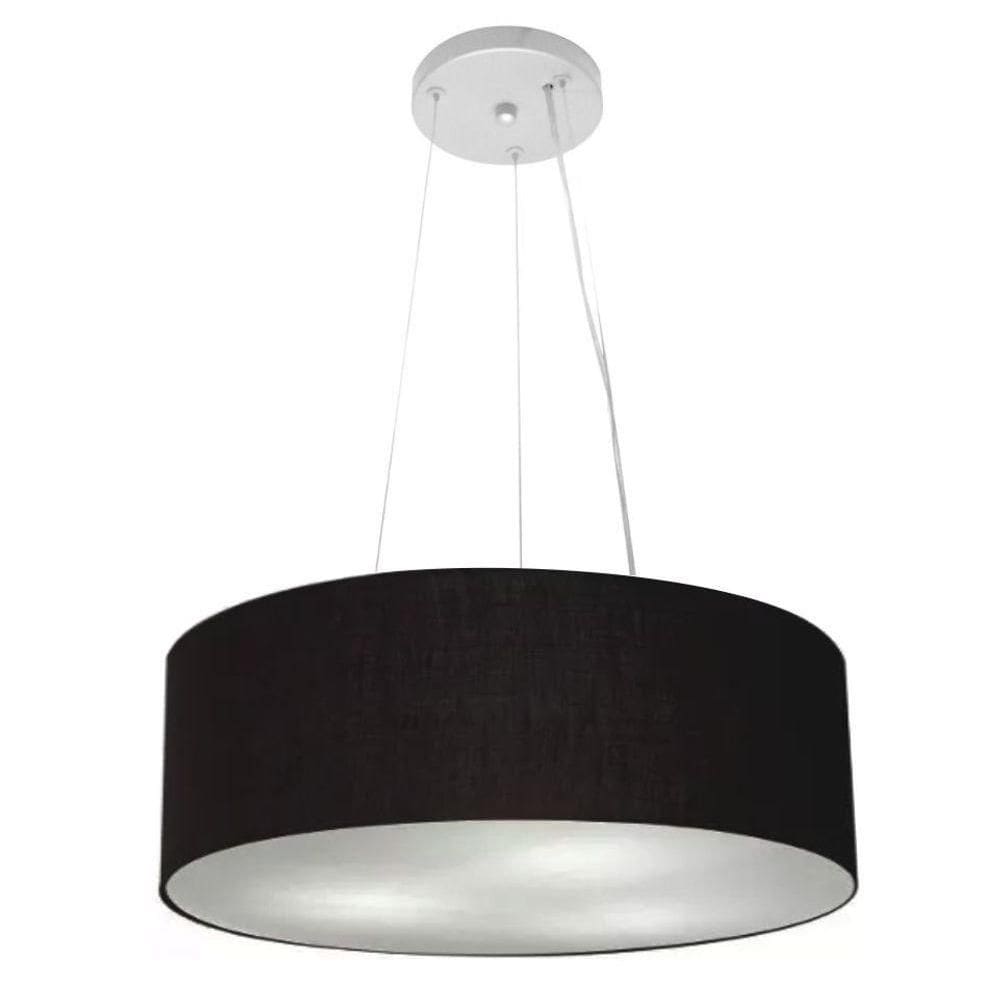 Lustre Pendente Cilíndrico Vivare Md-4184 Cúpula Em Tecido 45x15cm - Bivolt Preto 127/220v