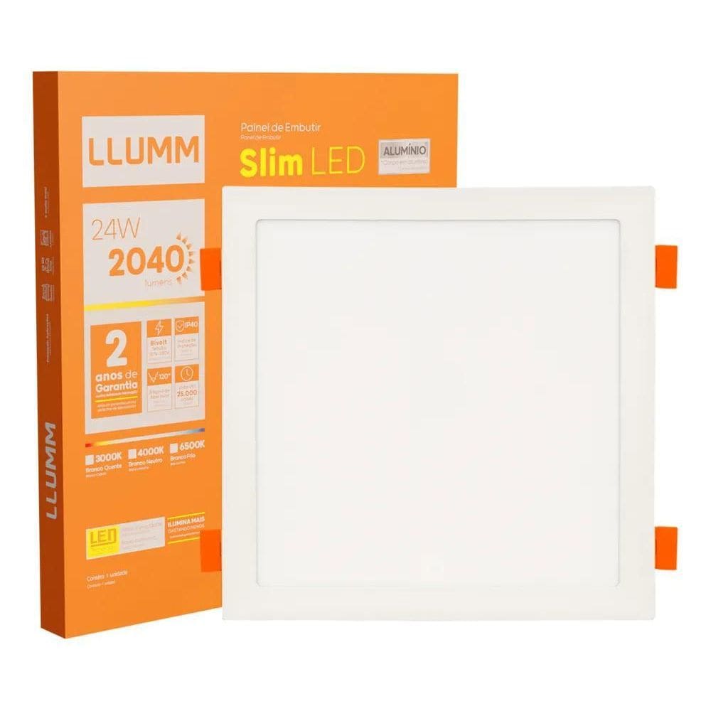 2X Plafon Slim Led 24W Embutir Quadrado 30X30Cm Branco-Quent