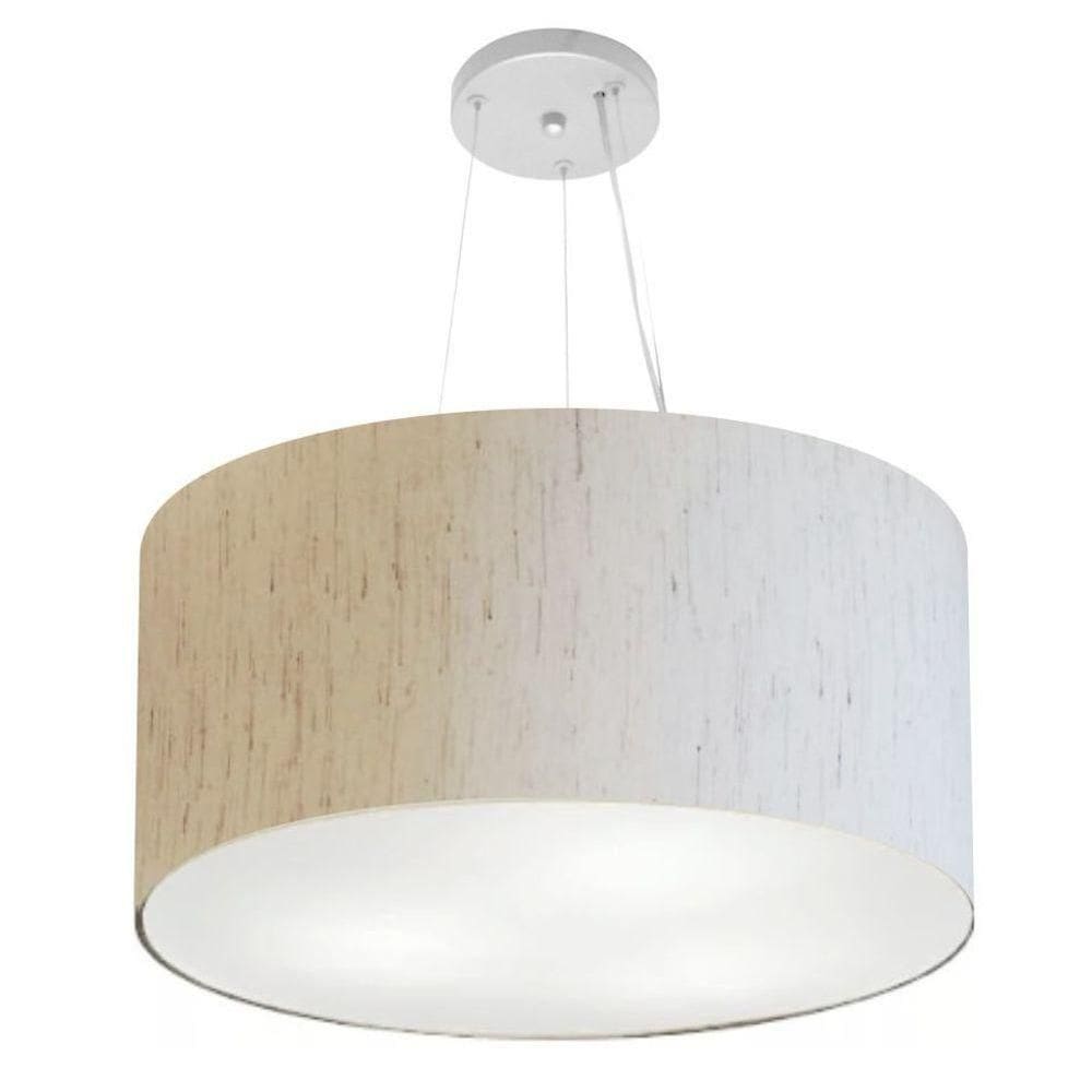 Lustre Pendente Cilíndrico Vivare Md-4189 Cúpula Em Tecido 50x30cm - Bivolt Linho Bege 127/220v