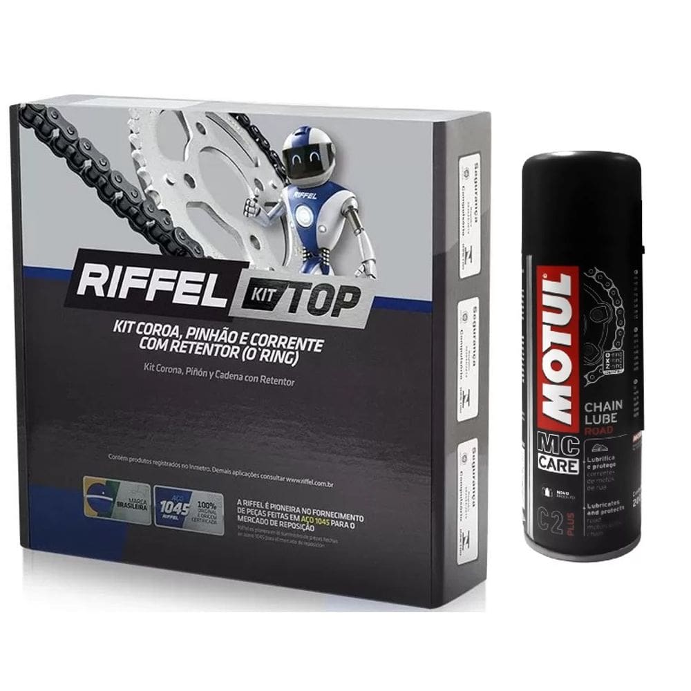 Kit Transmissão Relação Tração Moto Yzf R15 V3 V4 2022 A 2024 Com Anel Riffel + Motul C2 200Ml