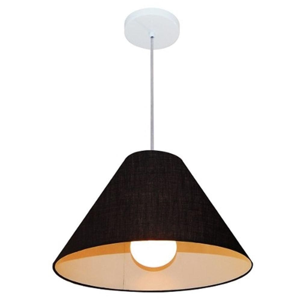 Lustre Pendente Cone Md-4078 Cúpula Em Tecido 25/40x15cm Preto - Bivolt