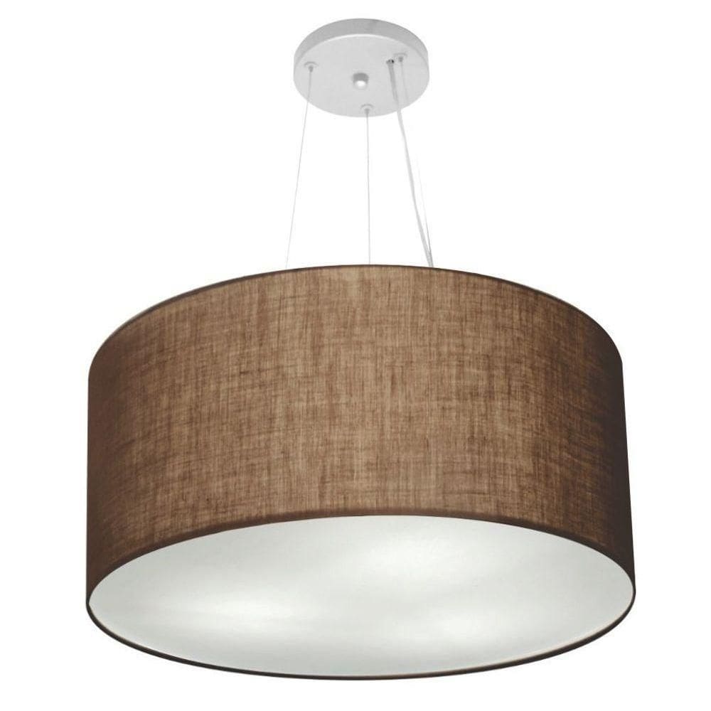 Lustre Pendente Cilíndrico Vivare Md-4191 Cúpula Em Tecido 55x25cm - Bivolt Café 127/220v