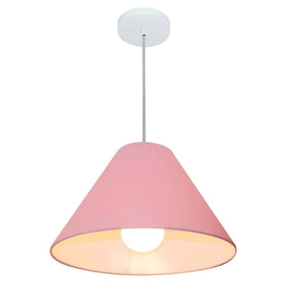 Lustre Pendente Cone Md-4078 Cúpula Em Tecido 25/40x15cm Rosa Bebê - Bivolt
